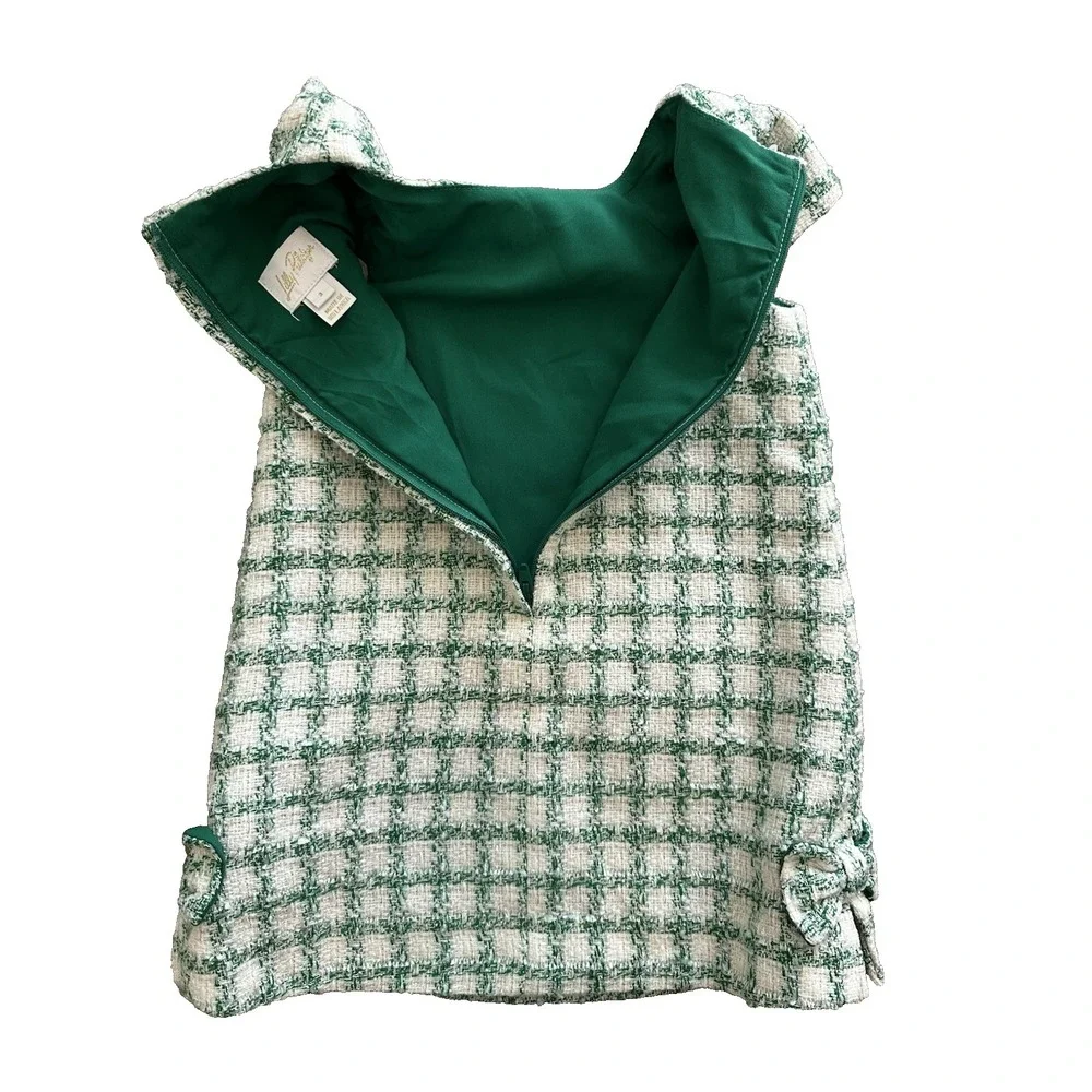 Lilly Pulitzer Girls Shift Dress Fiddle leaf Green Windowpane Tweed Sz 3